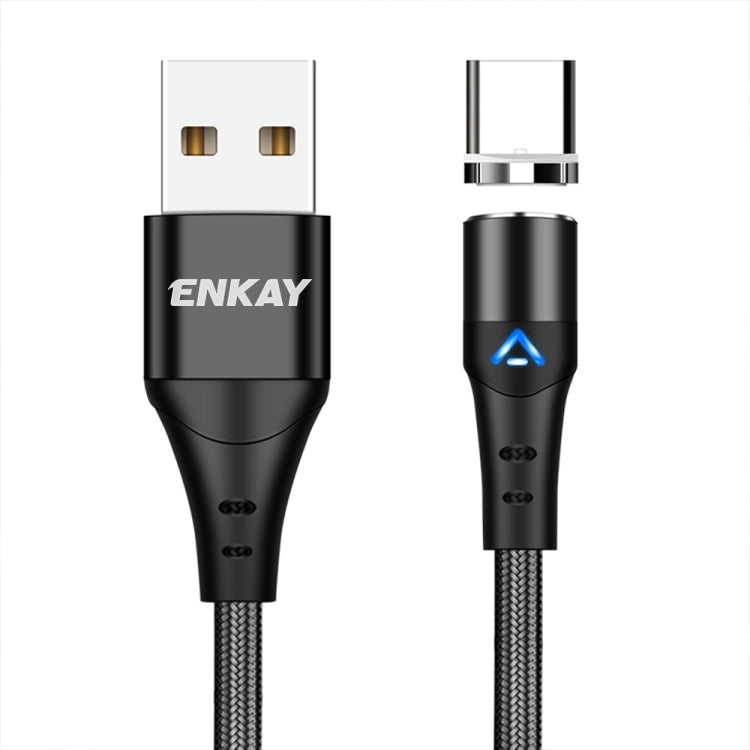 ENKAY 3A USB to Type-C Magnetic Fast Charging Data Cable with LED Light, Length:2m(Black) - Charging Cable & Head by ENKAY | Online Shopping UK | buy2fix