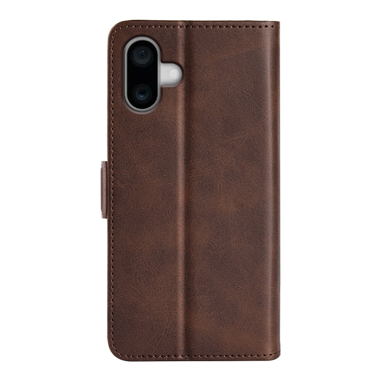 For iPhone 16 Dual-side Magnetic Buckle Horizontal Flip Leather Phone Case(Brown) - iPhone 16 Cases by buy2fix | Online Shopping UK | buy2fix