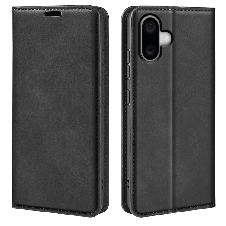 For iPhone 16 Plus Retro-skin  Magnetic Suction Leather Phone Case(Black) - iPhone 16 Plus Cases by buy2fix | Online Shopping UK | buy2fix