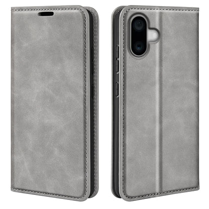 For iPhone 16 Plus Retro-skin  Magnetic Suction Leather Phone Case(Grey) - iPhone 16 Plus Cases by buy2fix | Online Shopping UK | buy2fix