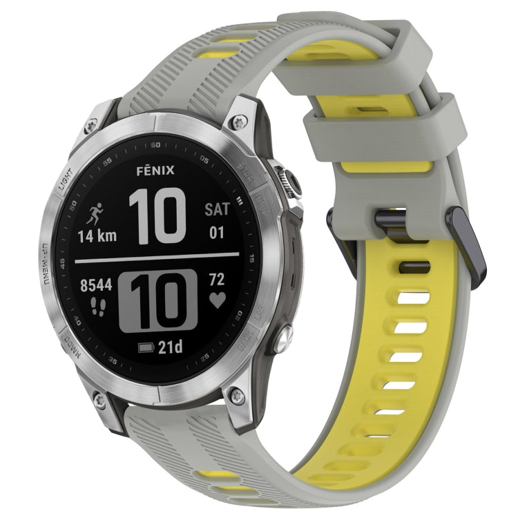 For Garmin Fenix 7 Sports Two-Color Silicone Watch Band(Grey+Yellow) - Watch Bands by buy2fix | Online Shopping UK | buy2fix