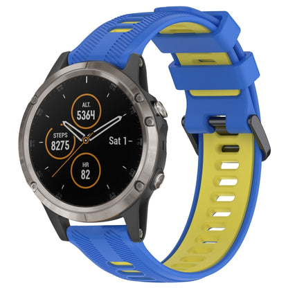 For Garmin Fenix 5 Plus Sports Two-Color Silicone Watch Band(Blue+Yellow) - Watch Bands by buy2fix | Online Shopping UK | buy2fix