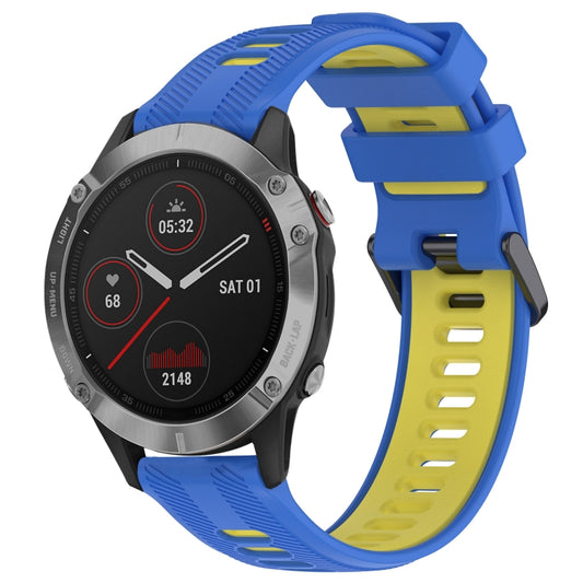 For Garmin Fenix 6 Solar Sports Two-Color Silicone Watch Band(Blue+Yellow) - Watch Bands by buy2fix | Online Shopping UK | buy2fix