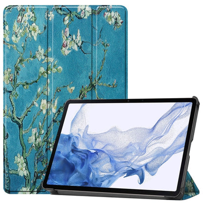 For Samsung Galaxy Tab S9 JUNSUNMAY Custer Painted 3-Fold Stand Leather Smart Tablet Case(Apricot Flower) - Galaxy Tab S9 Cases by JUNSUNMAY | Online Shopping UK | buy2fix