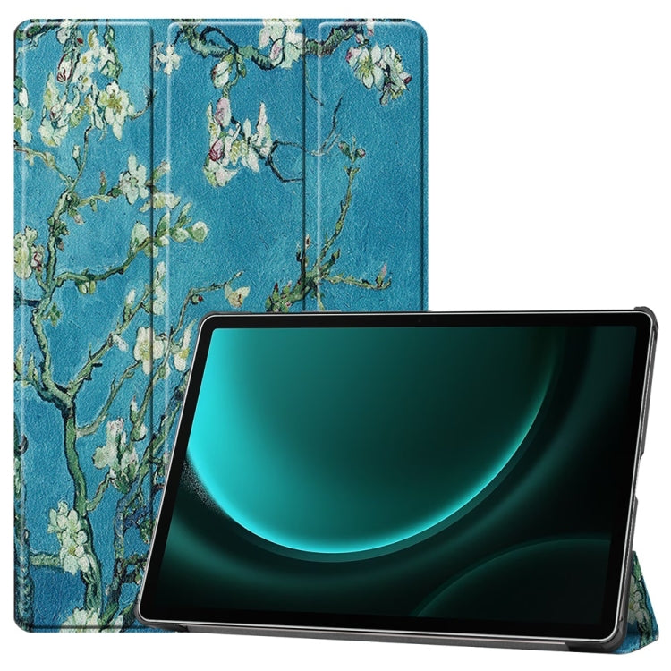 For Samsung Galaxy Tab S9 FE+ 12.4 JUNSUNMAY Custer Painted 3-Fold Stand Leather Smart Tablet Case(Apricot Flower) - Galaxy Tab S9 FE+ by JUNSUNMAY | Online Shopping UK | buy2fix