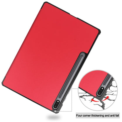 For Samsung Galaxy Tab S9+ JUNSUNMAY Custer Solid Color 3-Fold Stand Leather Smart Tablet Case(Red) - Galaxy Tab S9+ Cases by JUNSUNMAY | Online Shopping UK | buy2fix