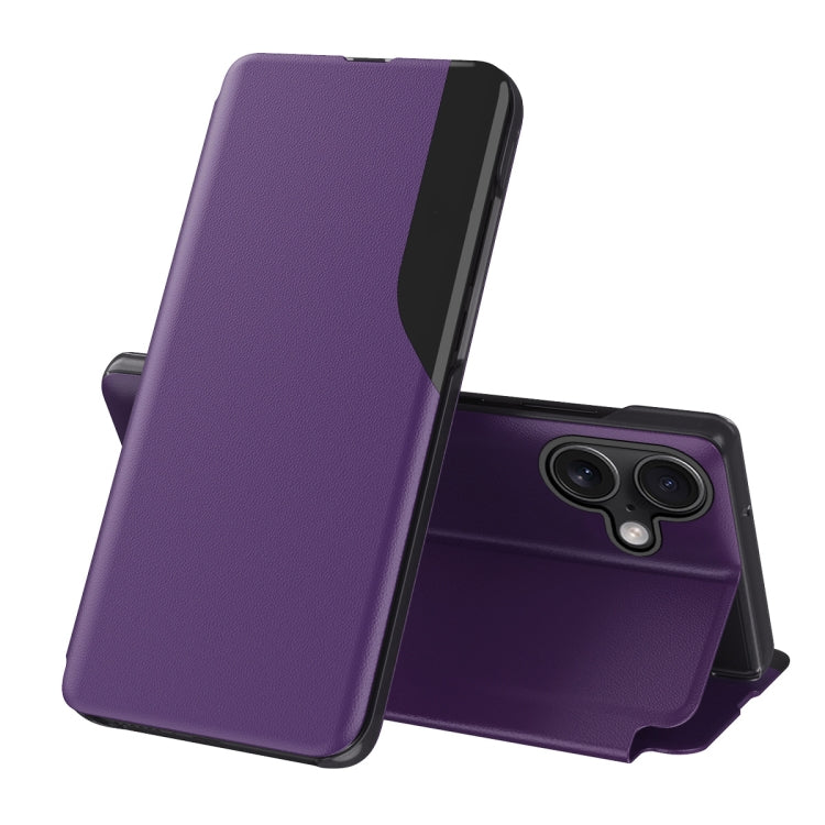 For iPhone 16 Side Display Flip Leather Phone Case(Purple) - More iPhone Cases by buy2fix | Online Shopping UK | buy2fix