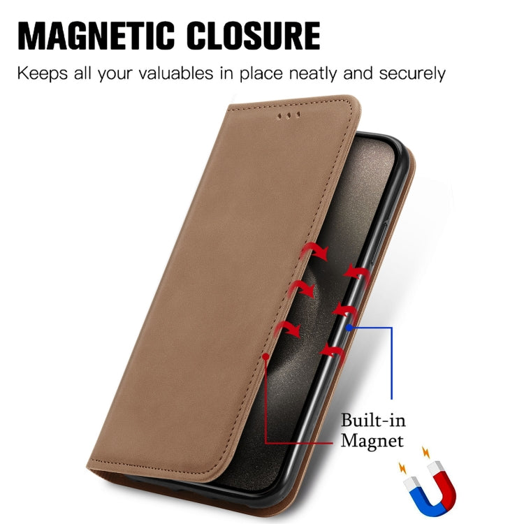 For iPhone 16 Pro Retro Skin Feel Magnetic Flip Leather Phone Case(Brown) - iPhone 16 Pro Cases by buy2fix | Online Shopping UK | buy2fix