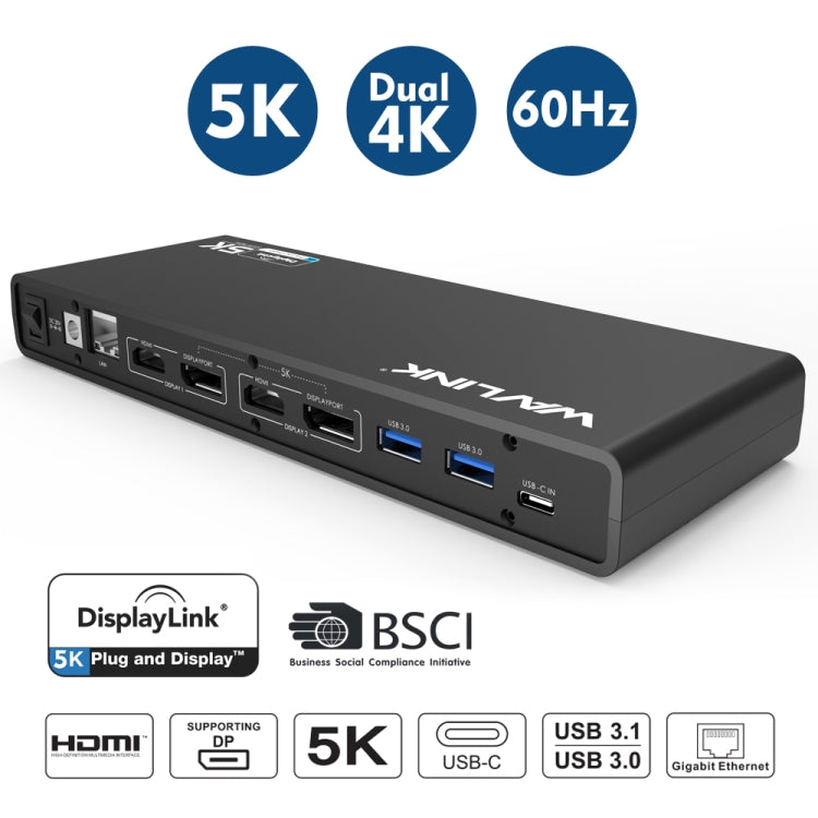 Wavlink UG69DK1 5K Type-C Dual Display USB 3.0 Video Gigabit Ethernet HDMI Docking Station, Plug:UK Plug -  by WAVLINK | Online Shopping UK | buy2fix