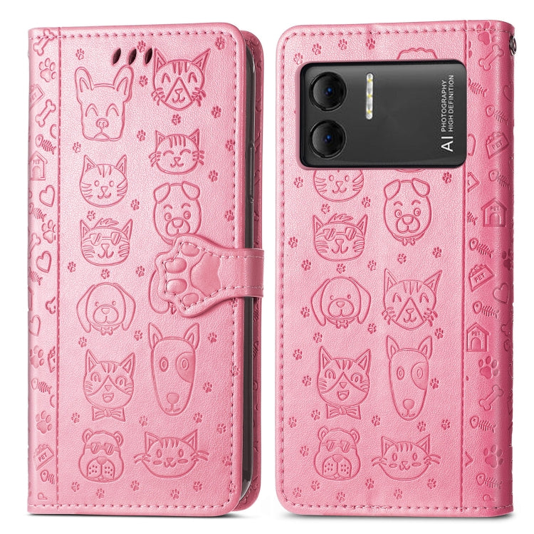 For DOOGEE X98 Pro / X98 Cat and Dog Embossed Leather Phone Case(Pink) - Doogee Cases by buy2fix | Online Shopping UK | buy2fix