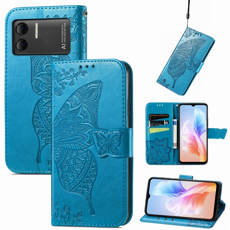 For DOOGEE X98 Pro / X98 Butterfly Love Flower Embossed Leather Phone Case(Blue) - Doogee Cases by buy2fix | Online Shopping UK | buy2fix