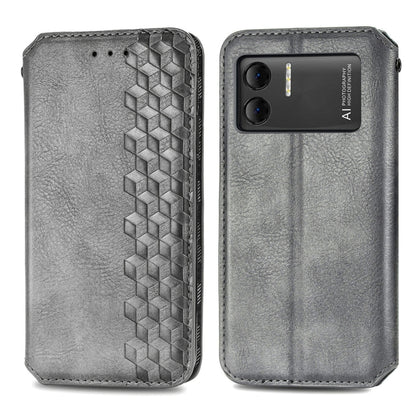 For DOOGEE X98 Pro / X98 Cubic Grid Pressed Magnetic Leather Phone Case(Grey) - Doogee Cases by buy2fix | Online Shopping UK | buy2fix