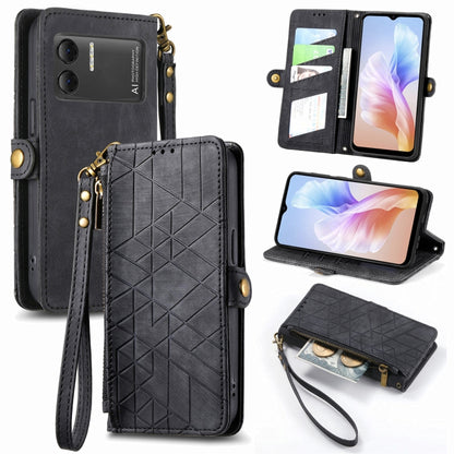 For DOOGEE X98 Pro / X98 Geometric Zipper Wallet Side Buckle Leather Phone Case(Black) - Doogee Cases by buy2fix | Online Shopping UK | buy2fix