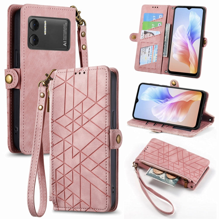 For DOOGEE X98 Pro / X98 Geometric Zipper Wallet Side Buckle Leather Phone Case(Pink) - Doogee Cases by buy2fix | Online Shopping UK | buy2fix