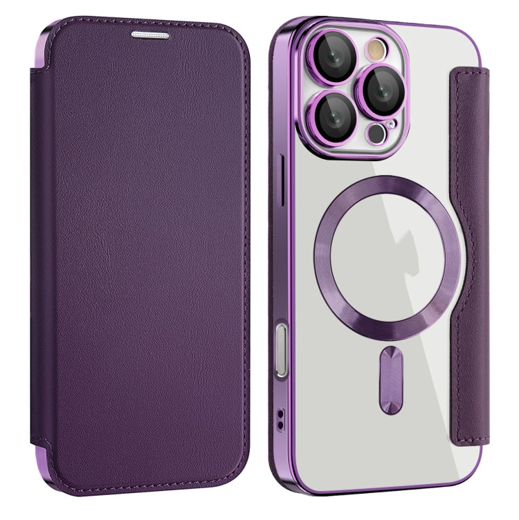 For iPhone 16 Pro Magnetic MagSafe RFID Anti-theft Leather Phone Case(Purple) - iPhone 16 Pro Cases by buy2fix | Online Shopping UK | buy2fix