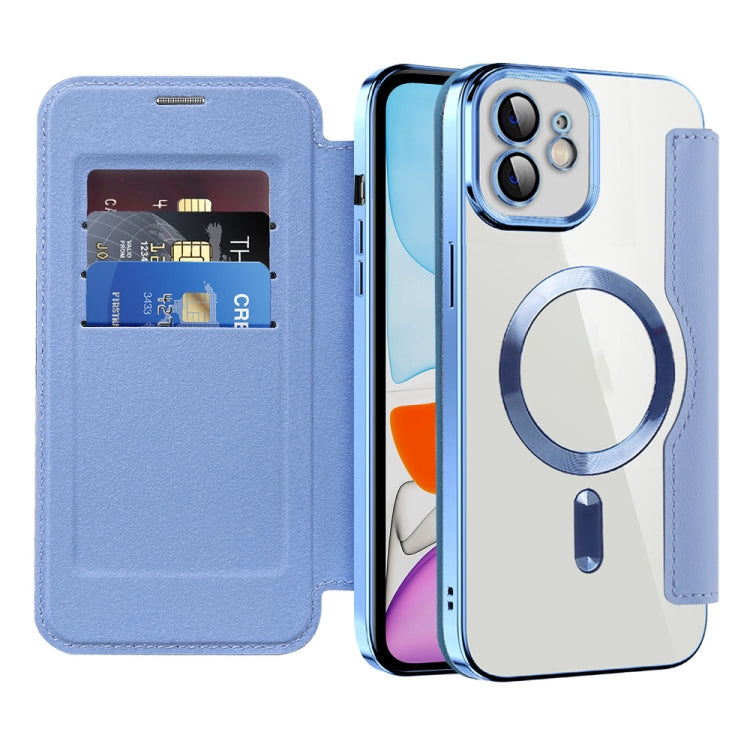 For iPhone 13 Shield Magsafe RFID Anti-theft Rhombus Leather Phone Case(Blue) - iPhone 13 Cases by buy2fix | Online Shopping UK | buy2fix