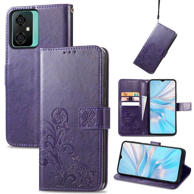 For Blackview Oscal C70 Four-leaf Clasp Embossed Buckle Leather Phone Case(Purple) - More Brand by buy2fix | Online Shopping UK | buy2fix