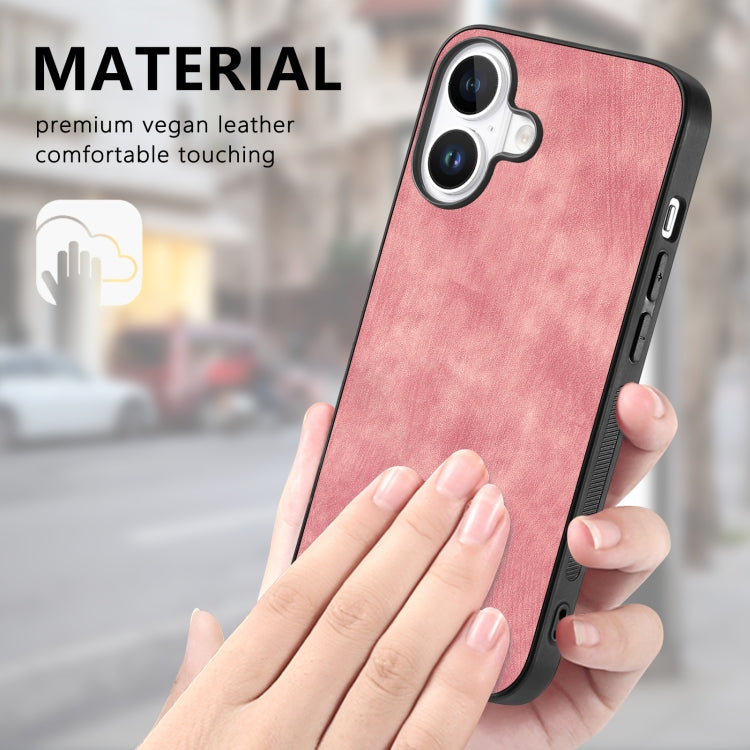 For iPhone 16 Vintage Leather PC Back Cover Phone Case(Pink) - iPhone 16 Cases by buy2fix | Online Shopping UK | buy2fix