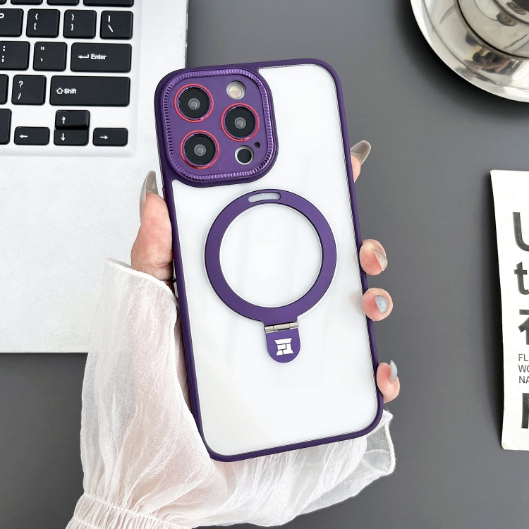 For iPhone 14 Pro Yashi MagSafe Magnetic Holder Phone Case(Purple) - iPhone 14 Pro Cases by buy2fix | Online Shopping UK | buy2fix