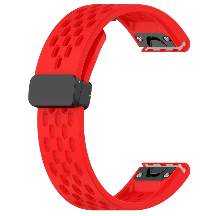 For Garmin Fenix 7S Pro 42mm 20mm Folding Buckle Hole Silicone Watch Band(Red) - Watch Bands by buy2fix | Online Shopping UK | buy2fix