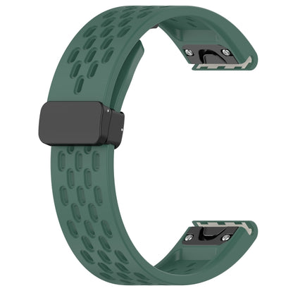 For Garmin Fenix 7S 20mm Folding Buckle Hole Silicone Watch Band(Dark Green) - Watch Bands by buy2fix | Online Shopping UK | buy2fix