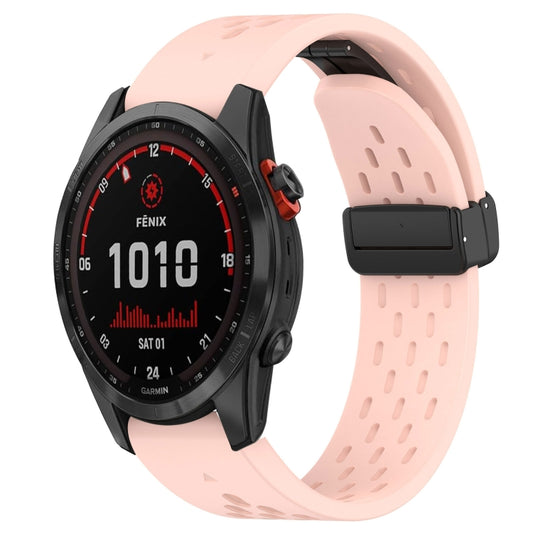 For Garmin Fenix 7S Solar 20mm Folding Buckle Hole Silicone Watch Band(Pink) - Watch Bands by buy2fix | Online Shopping UK | buy2fix