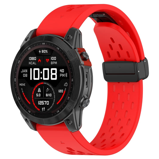 For Garmin Tactix 7 / Tactix DELTA Quick Release Holes Magnetic Buckle Silicone Watch Band(Red) - Watch Bands by buy2fix | Online Shopping UK | buy2fix