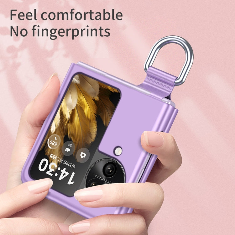 For OPPO Find N3 Flip Silk Ribbon Ring Plain Leather Phone Case(Black) - Find N3 Flip Cases by buy2fix | Online Shopping UK | buy2fix