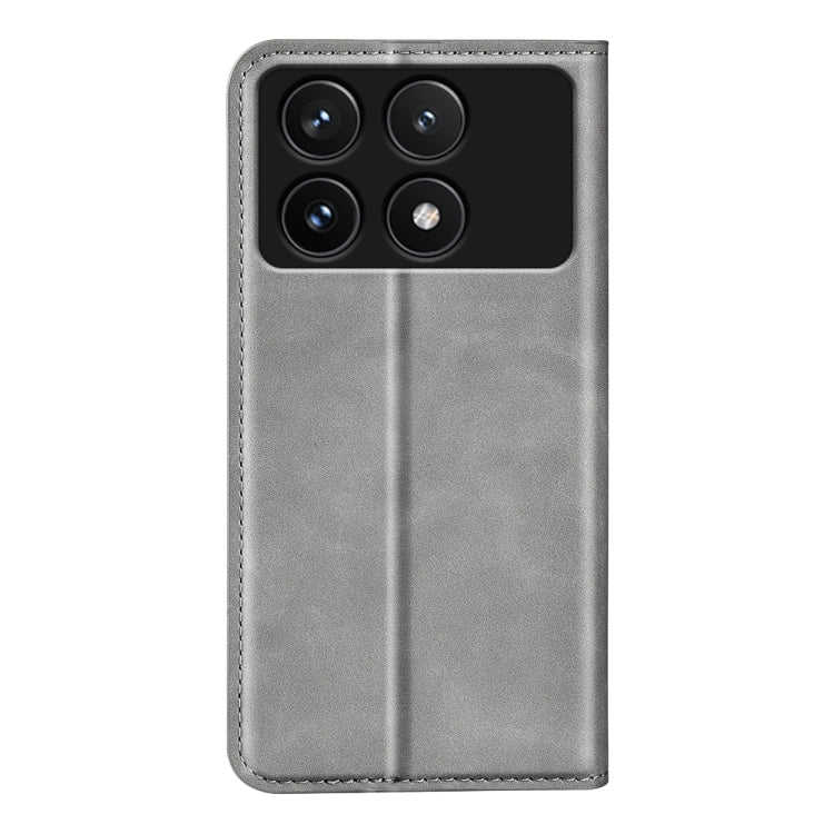 For Xiaomi Redmi K70 Retro-skin Magnetic Suction Leather Phone Case(Grey) - K70 Cases by buy2fix | Online Shopping UK | buy2fix