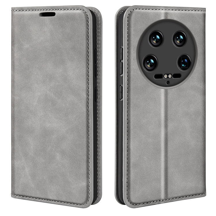 For Xiaomi 14 Ultra Retro-skin Magnetic Suction Leather Phone Case(Grey) - 14 Ultra Cases by buy2fix | Online Shopping UK | buy2fix