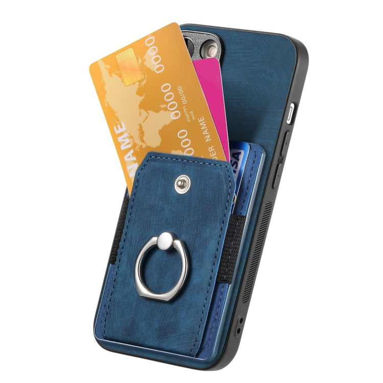 For iPhone 16 Plus Retro Skin-feel Ring Card Wallet Phone Case(Blue) - iPhone 16 Plus Cases by buy2fix | Online Shopping UK | buy2fix