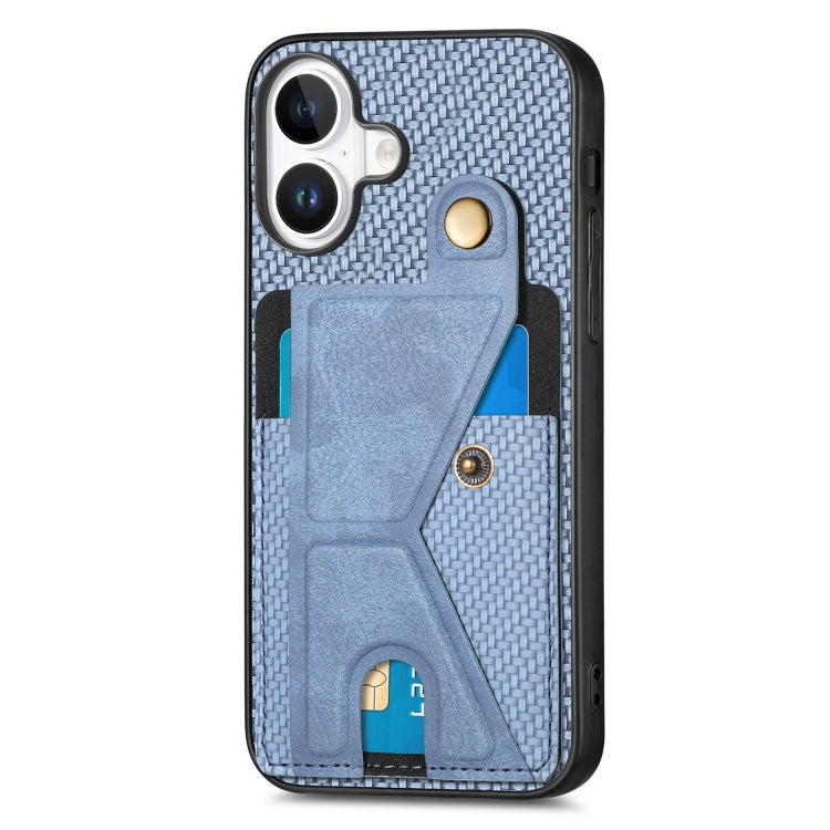 For iPhone 16 Carbon Fiber Wallet Flip Card K-shaped Holder Phone Case(Blue) - iPhone 16 Cases by buy2fix | Online Shopping UK | buy2fix