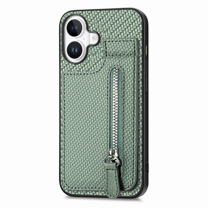 For iPhone 16 Plus Carbon Fiber Vertical Flip Zipper Phone Case(Green) - iPhone 16 Plus Cases by buy2fix | Online Shopping UK | buy2fix