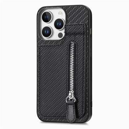 For iPhone 16 Pro Carbon Fiber Vertical Flip Zipper Phone Case(Black) - iPhone 16 Pro Cases by buy2fix | Online Shopping UK | buy2fix