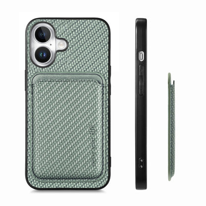 For iPhone 16 Plus Carbon Fiber Leather Card Magsafe Phone Case(Green) - iPhone 16 Plus Cases by buy2fix | Online Shopping UK | buy2fix