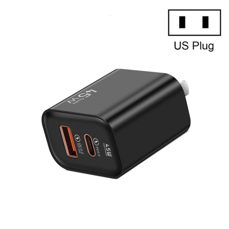 45PQ 45W PD25W + QC3.0 20W USB Fully Compatible Super Fast Charger, US Plug(Black) - USB Charger by buy2fix | Online Shopping UK | buy2fix