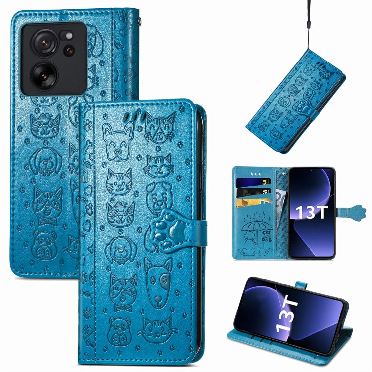 For Xiaomi Redmi K60 Ultra Cat and Dog Embossed Leather Phone Case(Blue) - Redmi K60 Ultra Cases by buy2fix | Online Shopping UK | buy2fix