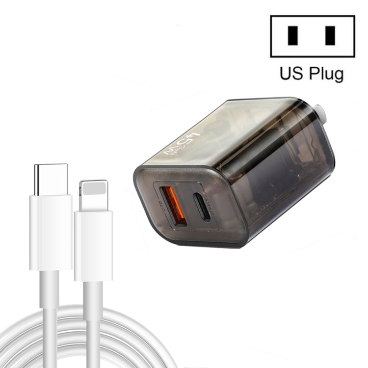 45PQ 45W PD25W + QC3.0 20W USB Super Fast Charger with Type-C to 8 Pin Cable, US Plug(Transparent Gray) - USB Charger by buy2fix | Online Shopping UK | buy2fix