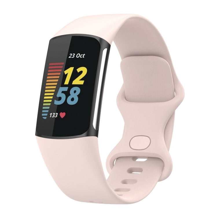 For Fitbit Charge 6 Solid Color Butterfly Buckle Silicone Watch Band, Size:L Size(Light Pink) - Watch Bands by buy2fix | Online Shopping UK | buy2fix