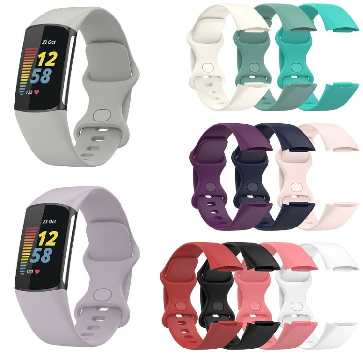 For Fitbit Charge 6 Solid Color Butterfly Buckle Silicone Watch Band, Size:S Size(White) - Watch Bands by buy2fix | Online Shopping UK | buy2fix