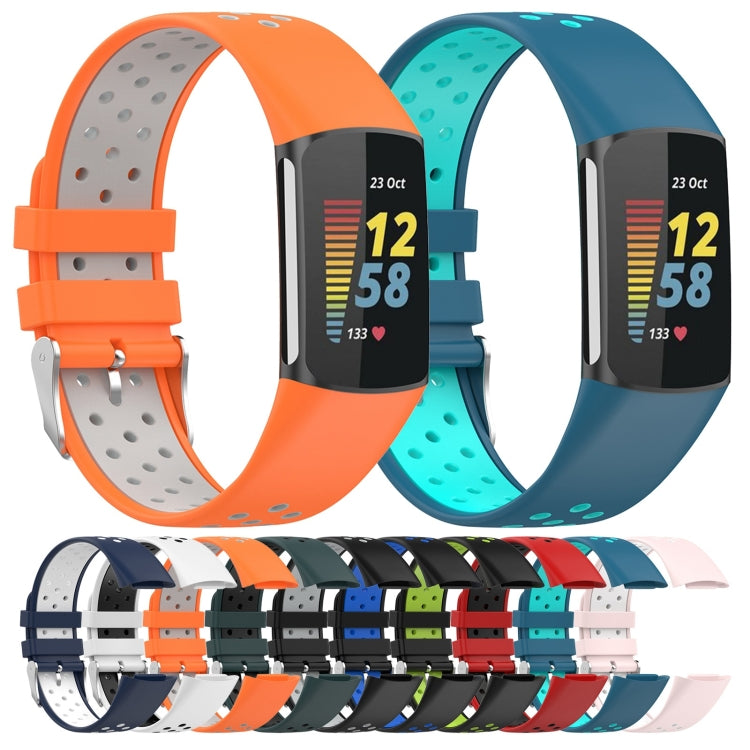 For Fitbit Charge 6 Dual Color Breathable Silicone Watch Band(Orange+Gray) - Watch Bands by buy2fix | Online Shopping UK | buy2fix