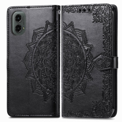 For Motorola Moto G 2024 Mandala Flower Embossed Leather Phone Case(Black) - Motorola Cases by buy2fix | Online Shopping UK | buy2fix