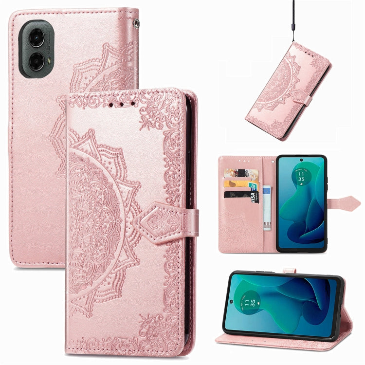 For Motorola Moto G 2024 Mandala Flower Embossed Leather Phone Case(Rose Gold) - Motorola Cases by buy2fix | Online Shopping UK | buy2fix