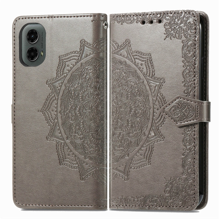 For Motorola Moto G 2024 Mandala Flower Embossed Leather Phone Case(Gray) - Motorola Cases by buy2fix | Online Shopping UK | buy2fix