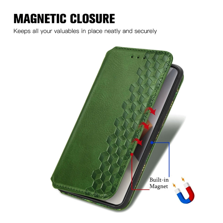 ForXiaomi Redmi Note 13 Pro+ Cubic Grid Pressed Magnetic Leather Phone Case(Green) - Note 13 Pro+ Cases by buy2fix | Online Shopping UK | buy2fix