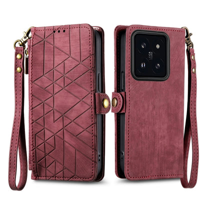 For Xiaomi 14 Geometric Zipper Wallet Side Buckle Leather Phone Case(Red) - 14 Cases by buy2fix | Online Shopping UK | buy2fix