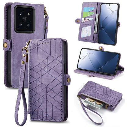 For Xiaomi 14 Pro Geometric Zipper Wallet Side Buckle Leather Phone Case(Purple) - 14 Pro Cases by buy2fix | Online Shopping UK | buy2fix