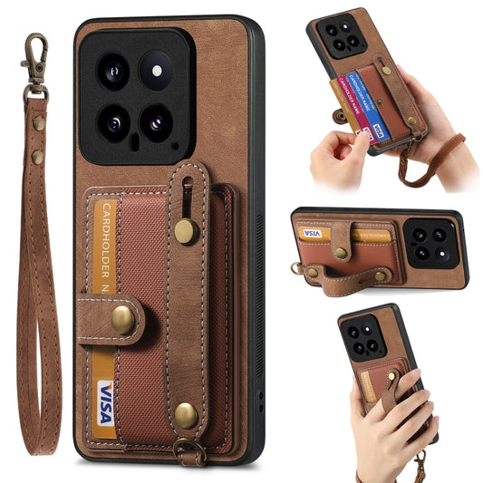 For Xiaomi 14 Retro Cross Wristband Wallet Leather Back Phone Case(Brown) - 14 Cases by buy2fix | Online Shopping UK | buy2fix