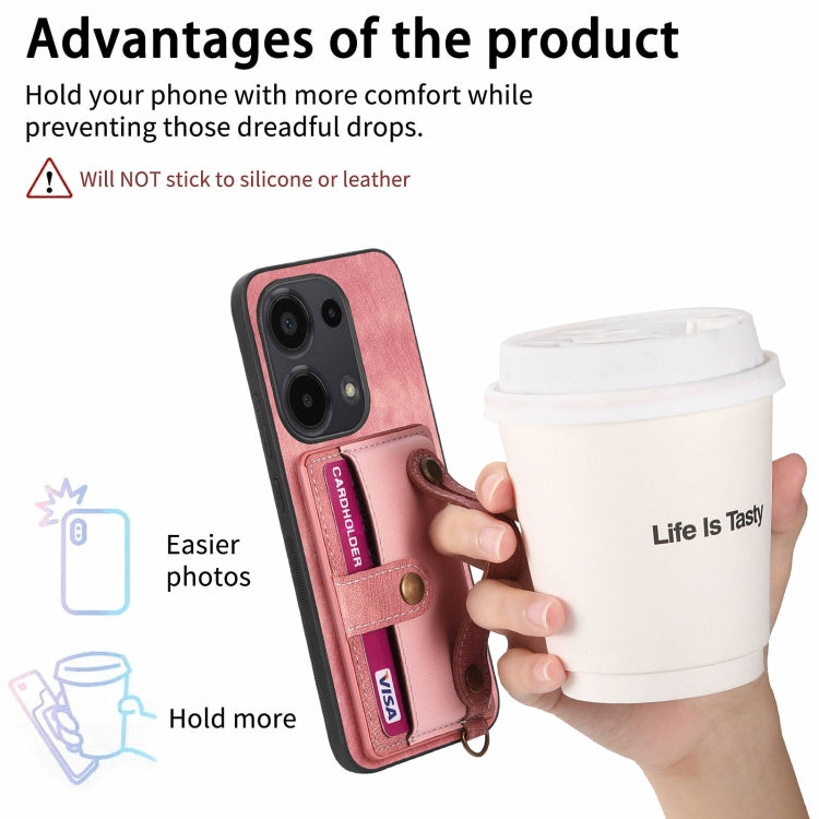 For Xiaomi Redmi Note 13 Pro 4G Retro Cross Wristband Wallet Leather Back Phone Case(Pink) - Note 13 Pro Cases by buy2fix | Online Shopping UK | buy2fix