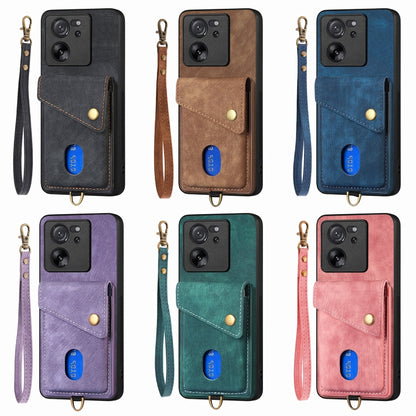 For Xiaomi 13T / 13T Pro Retro Card Wallet Fold Leather Phone Case with Strap(Green) - Xiaomi Cases by buy2fix | Online Shopping UK | buy2fix